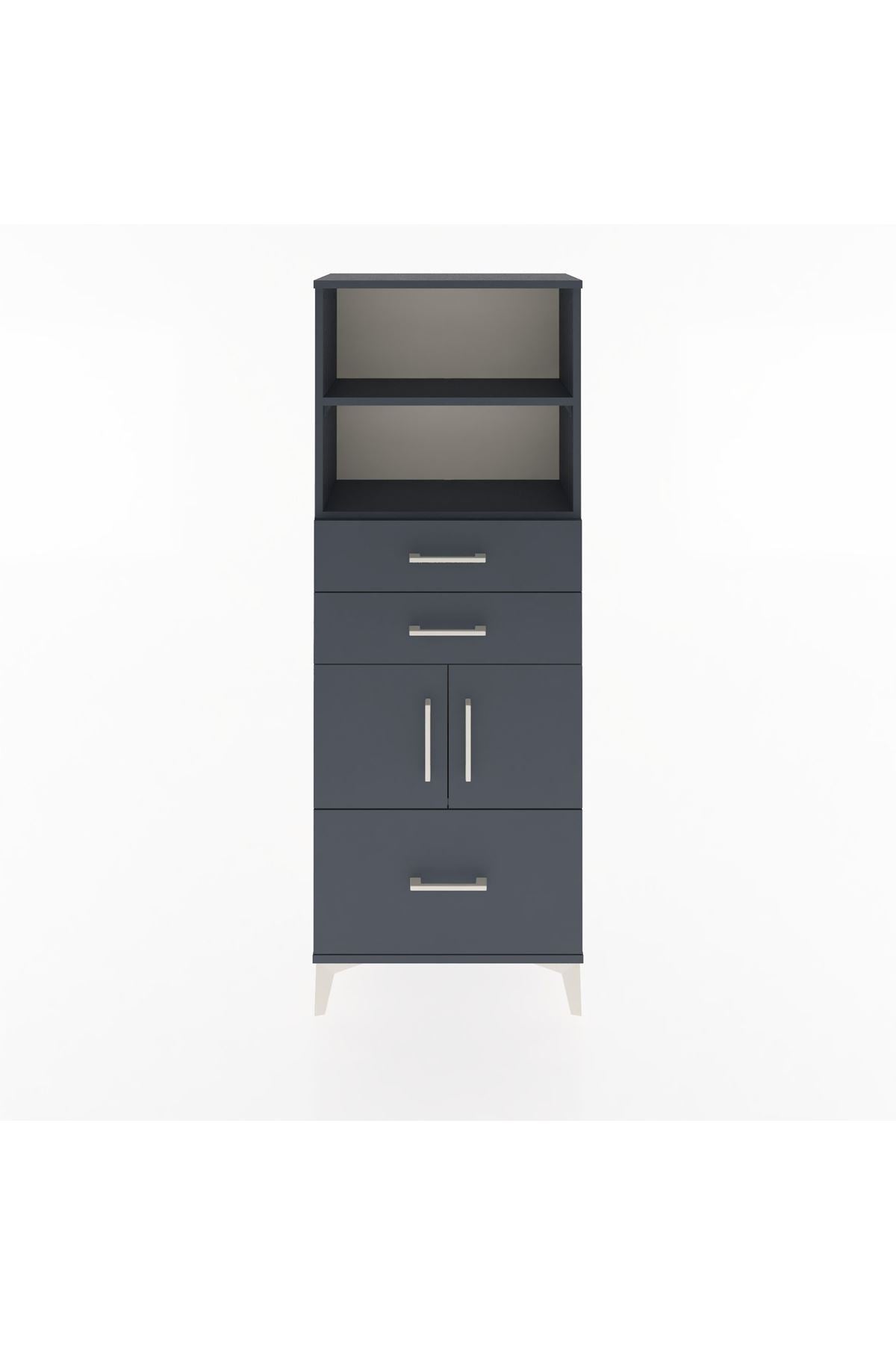 Arges Dolap 3 Raflı 3 Çekmeceli 2 Kapaklı 60x30x163 Antrasit-Antrasit