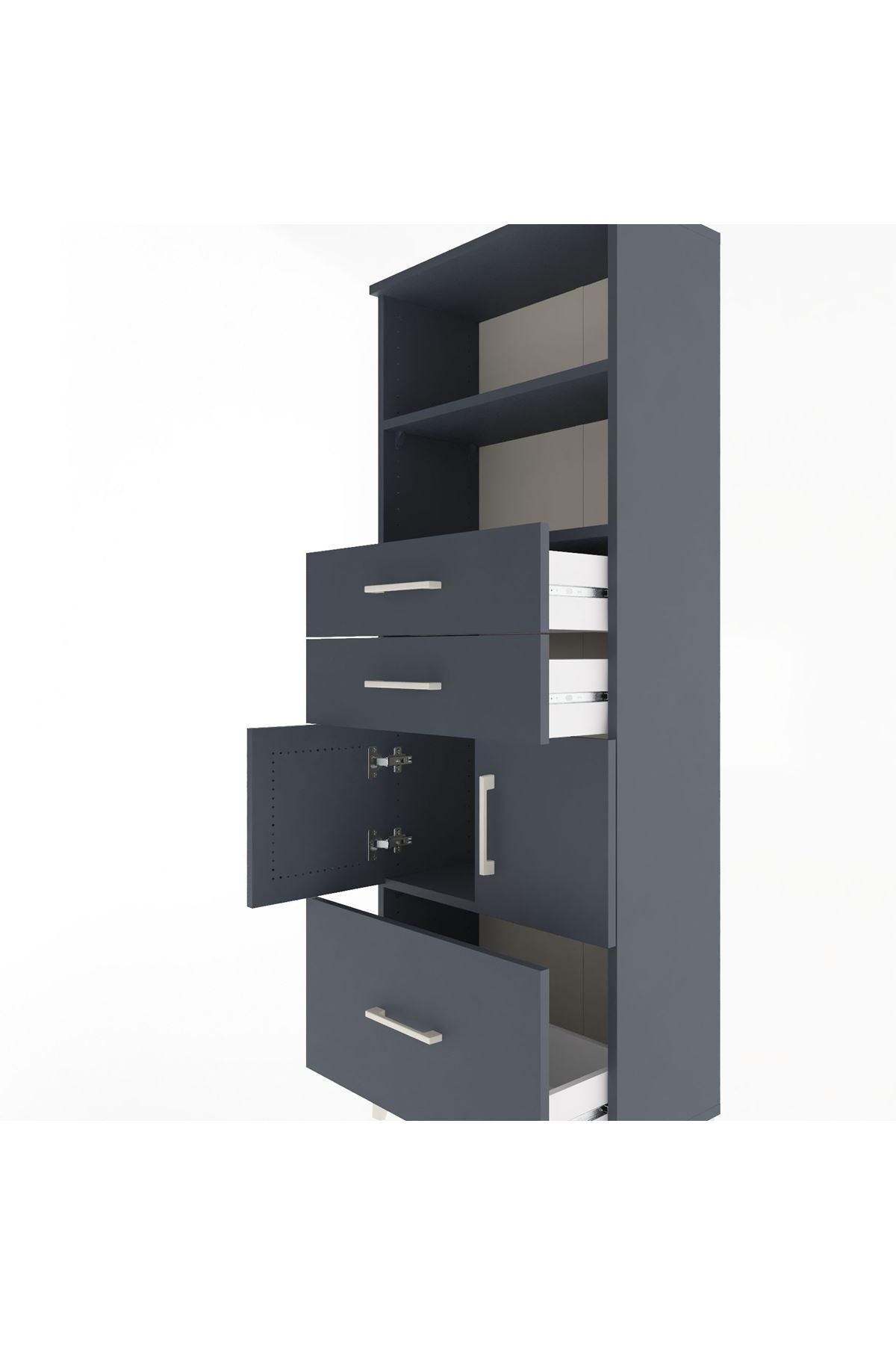 Arges Dolap 3 Raflı 3 Çekmeceli 2 Kapaklı 60x30x163 Antrasit-Antrasit