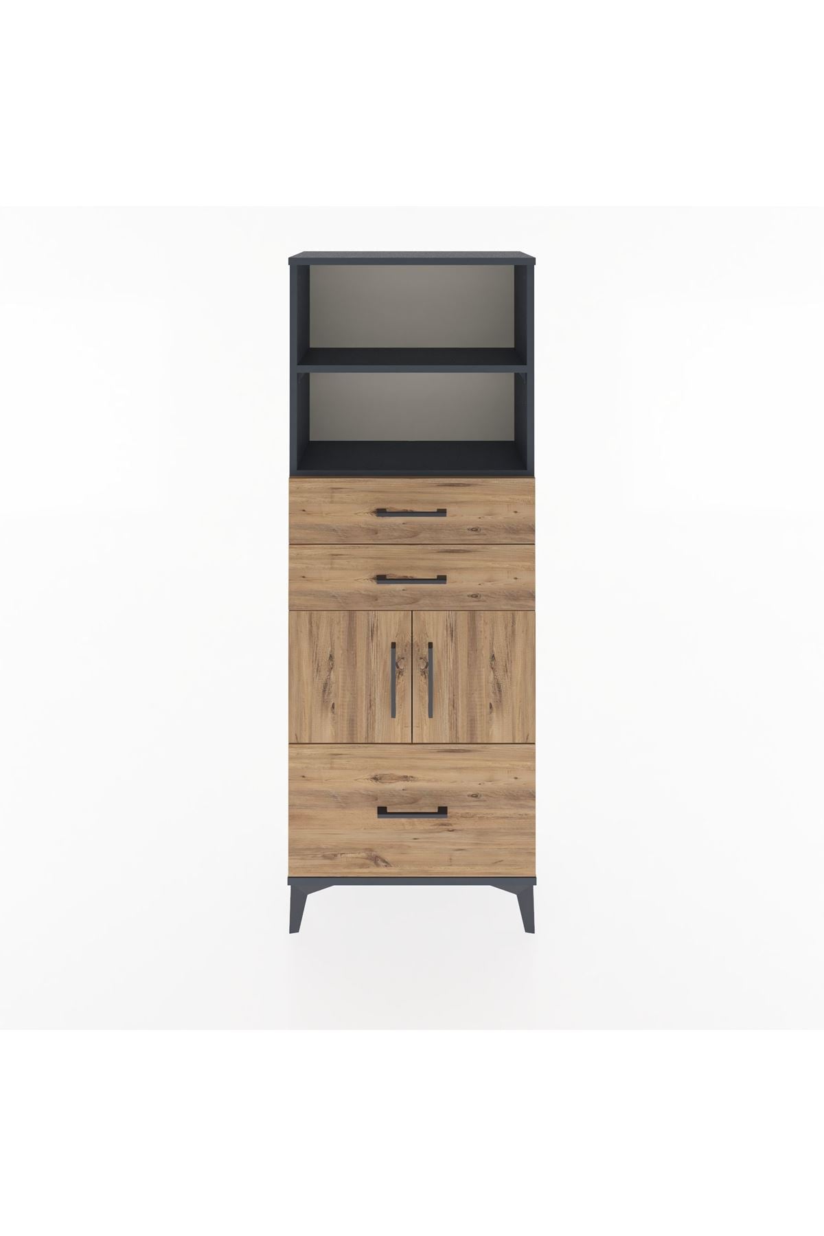 Arges Dolap 3 Raflı 3 Çekmeceli 2 Kapaklı 60x30x163 Antrasit-Çam