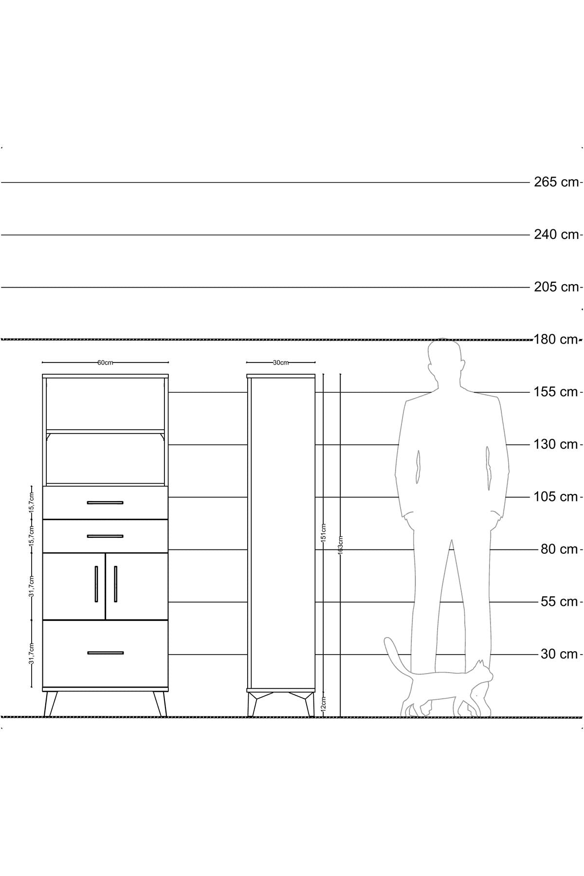 Arges Dolap 3 Raflı 3 Çekmeceli 2 Kapaklı 60x30x163 Antrasit-Aytaşı