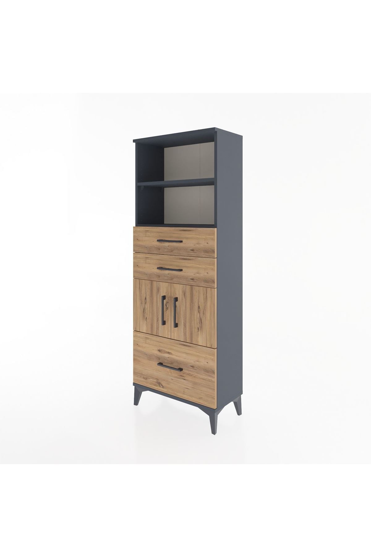 Arges Dolap 3 Raflı 3 Çekmeceli 2 Kapaklı 60x30x163 Antrasit-Çam