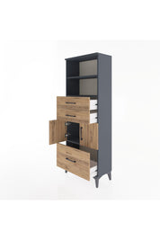 Arges Dolap 3 Raflı 3 Çekmeceli 2 Kapaklı 60x30x163 Antrasit-Çam