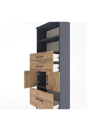 Arges Dolap 3 Raflı 3 Çekmeceli 2 Kapaklı 60x30x163 Antrasit-Çam