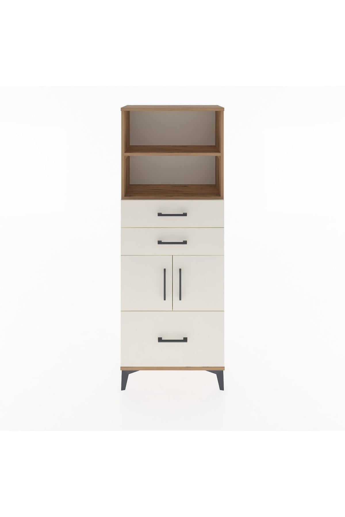 Arges Dolap 3 Raflı 3 Çekmeceli 2 Kapaklı 60x30x163 Çam-Aytaşı