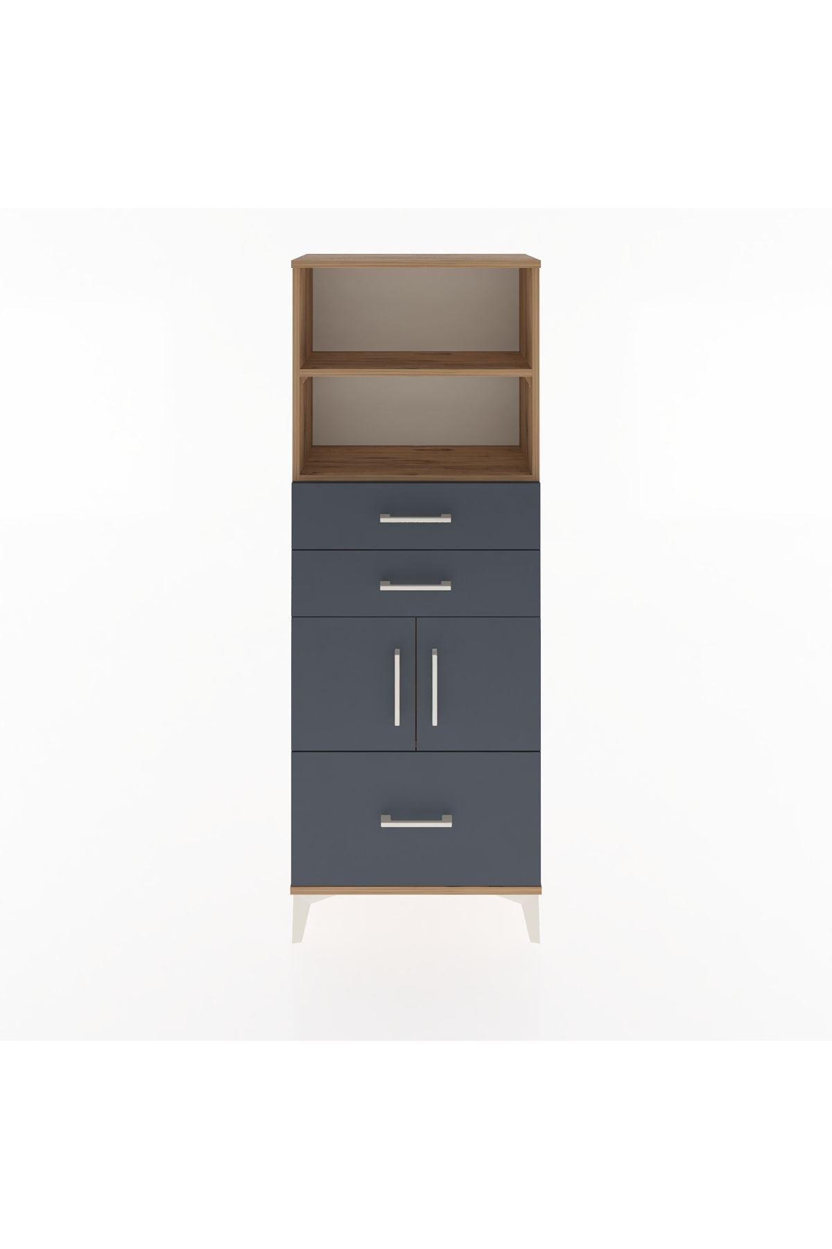 Arges Dolap 3 Raflı 3 Çekmeceli 2 Kapaklı 60x30x163 Çam-Antrasit