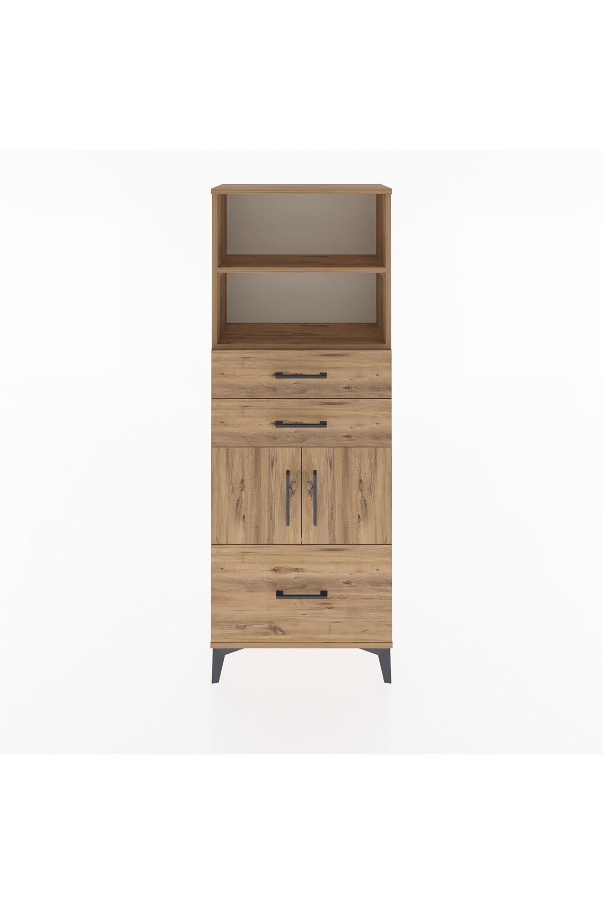 Arges Dolap 3 Raflı 3 Çekmeceli 2 Kapaklı 60x30x163 Çam-Çam