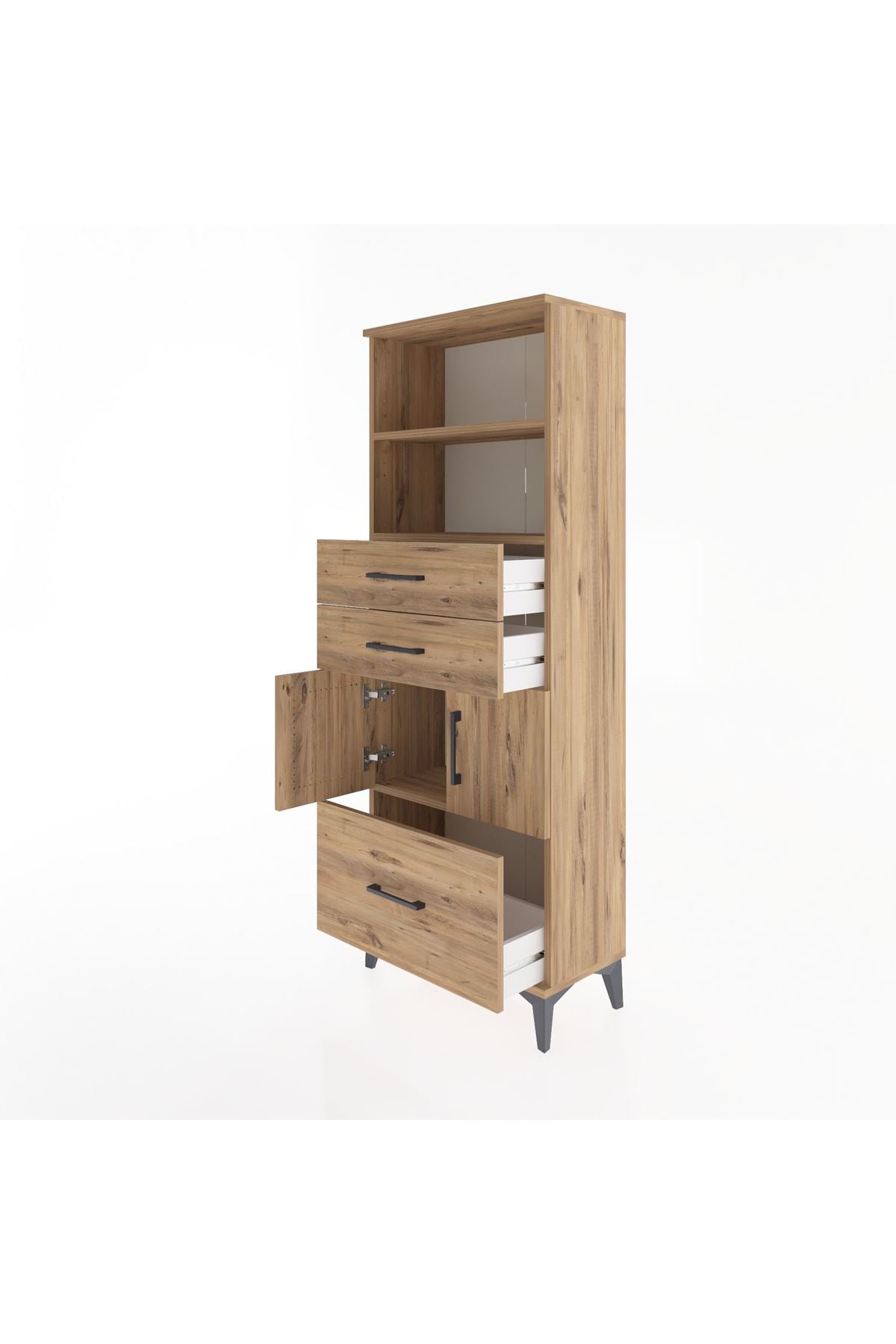 Arges Dolap 3 Raflı 3 Çekmeceli 2 Kapaklı 60x30x163 Çam-Çam