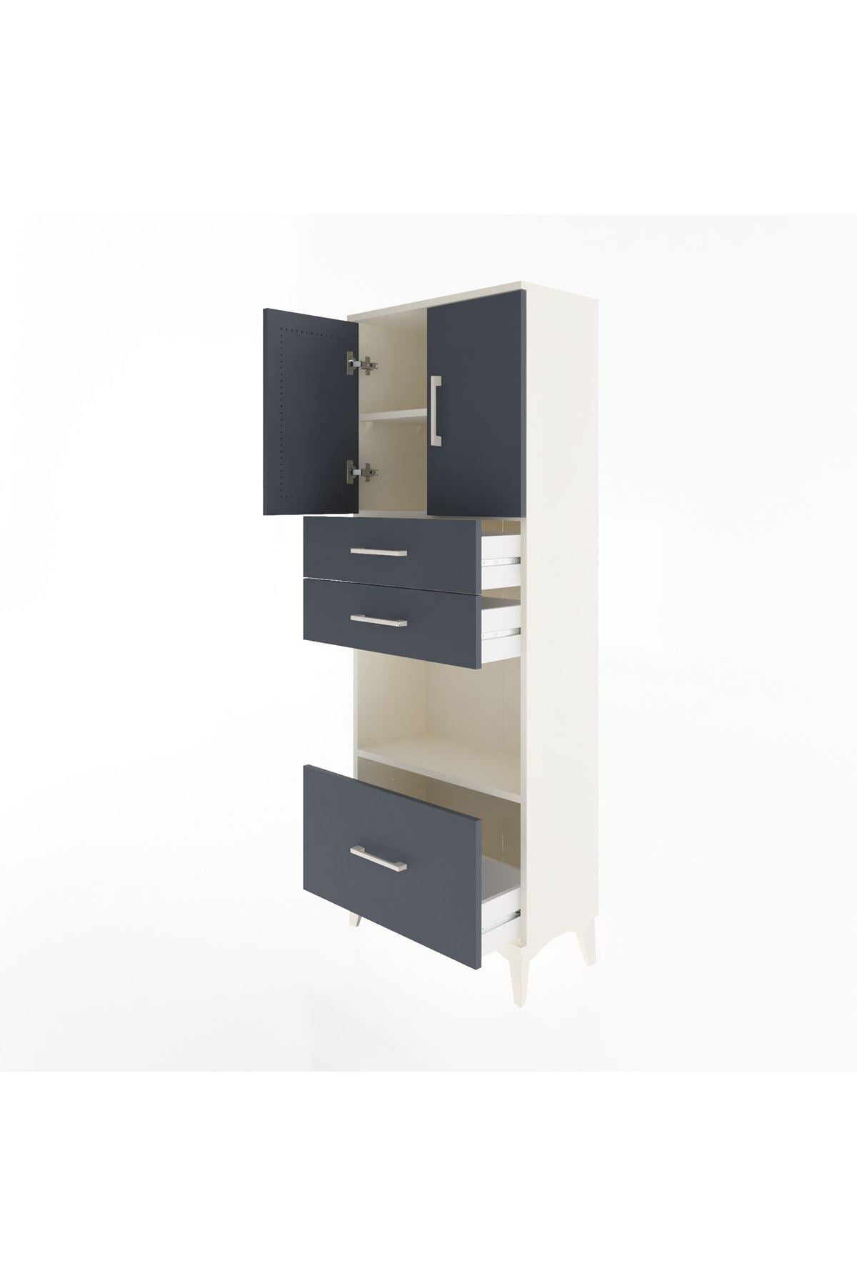 Arges Dolap 3 Raflı 3 Çekmeceli 2 Kapaklı 60x30x163 Aytaşı-Antrasit