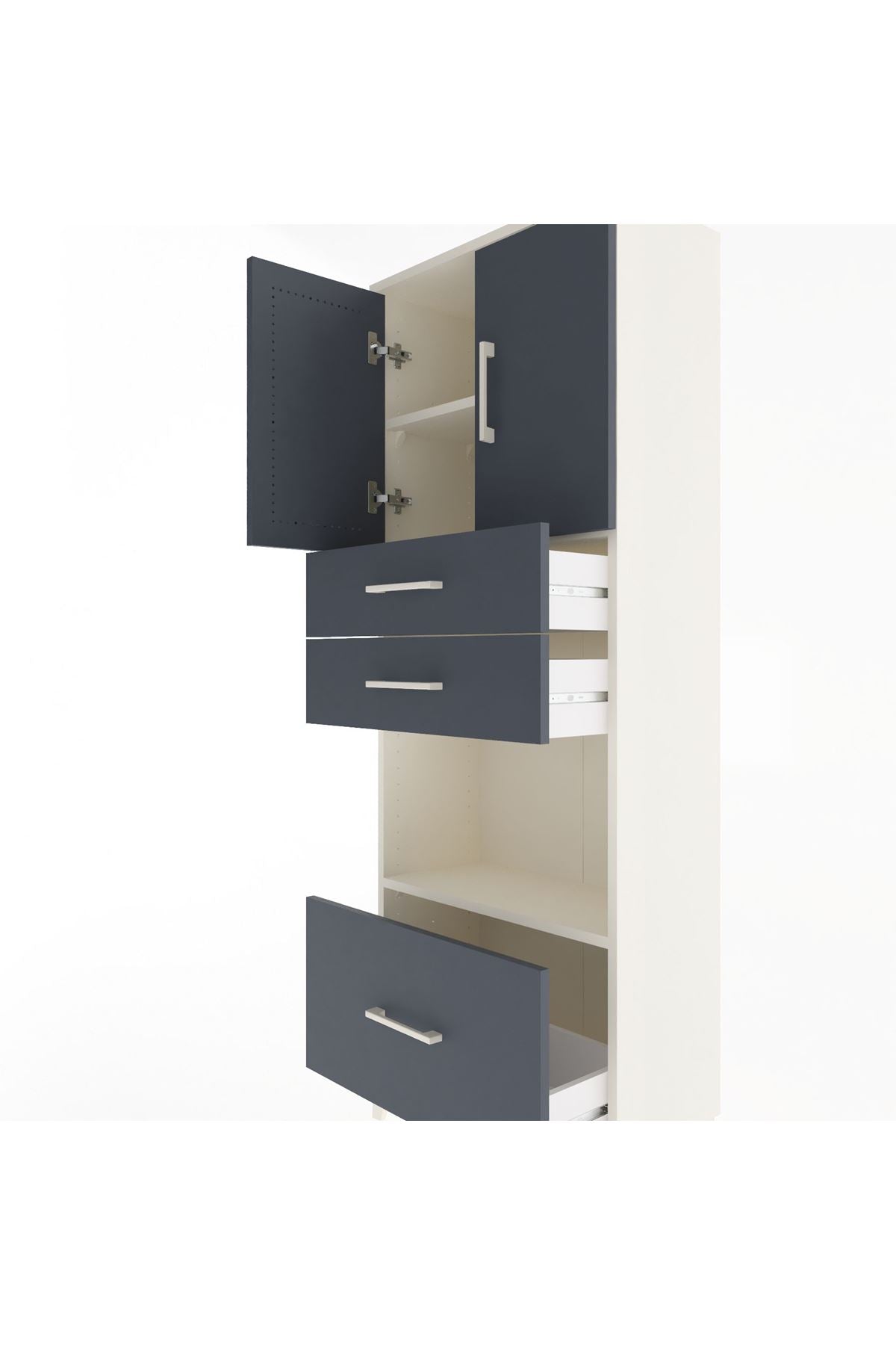 Arges Dolap 3 Raflı 3 Çekmeceli 2 Kapaklı 60x30x163 Aytaşı-Antrasit