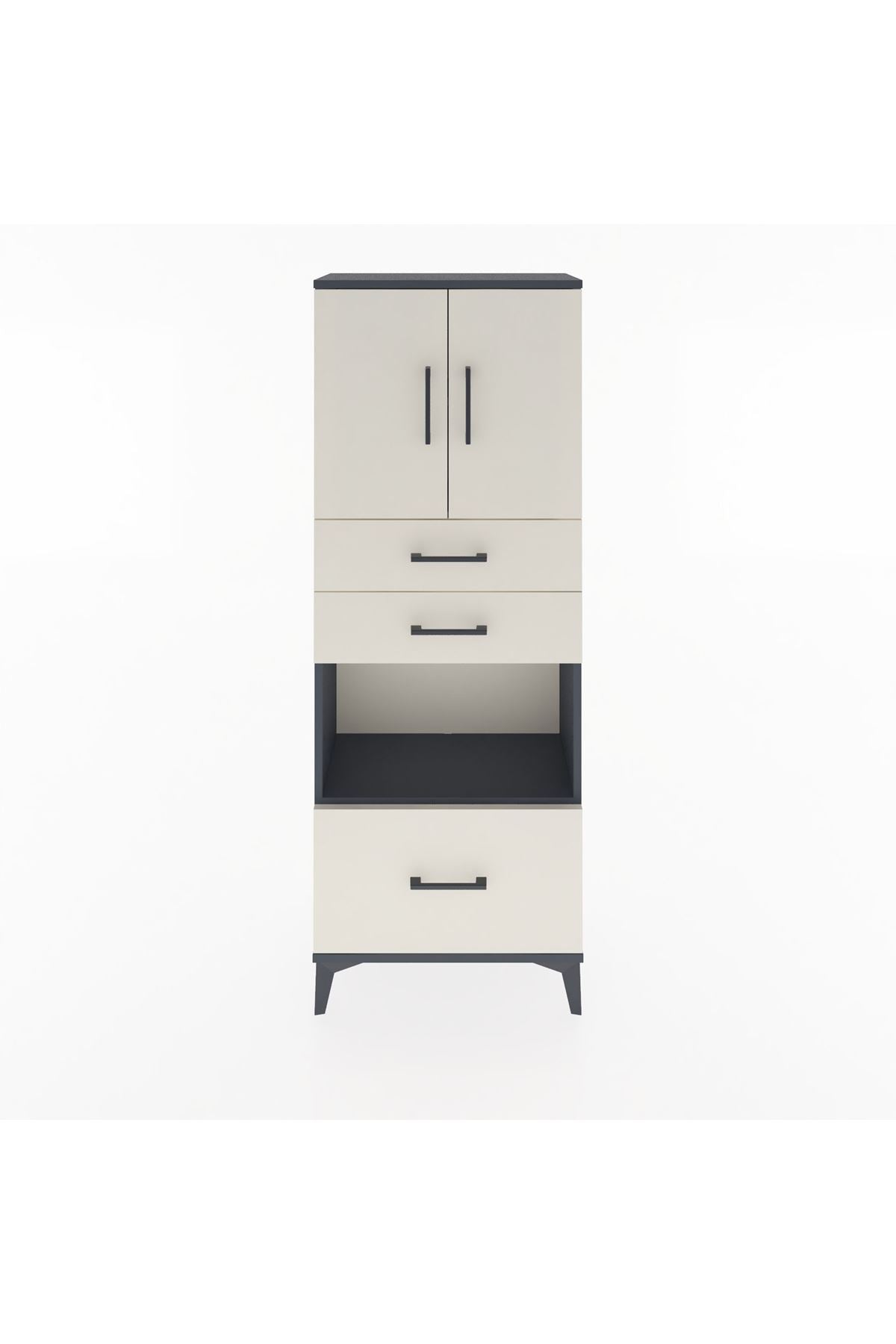 Arges Dolap 3 Raflı 3 Çekmeceli 2 Kapaklı 60x30x163 Antrasit-Aytaşı