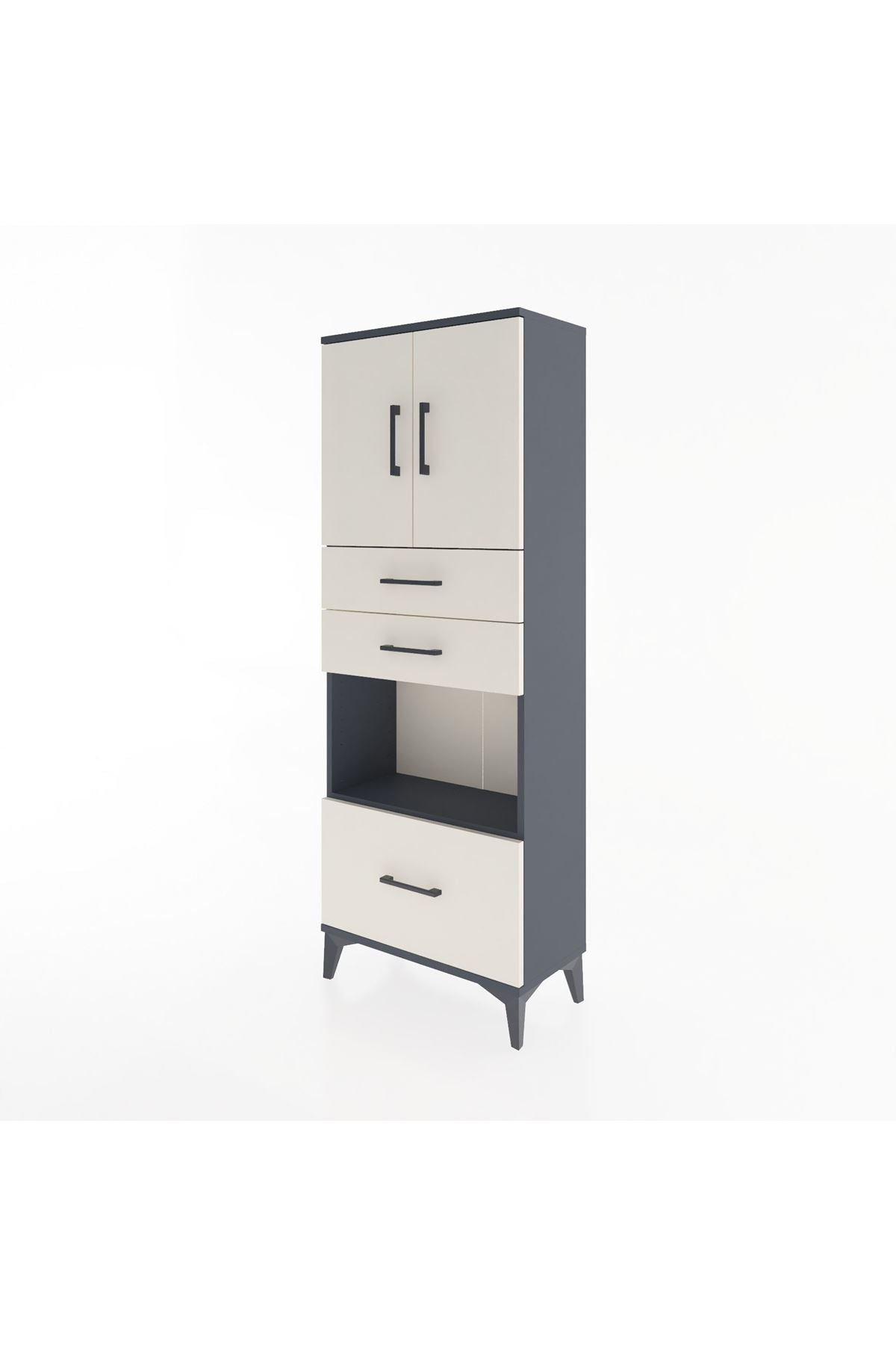 Arges Dolap 3 Raflı 3 Çekmeceli 2 Kapaklı 60x30x163 Antrasit-Aytaşı