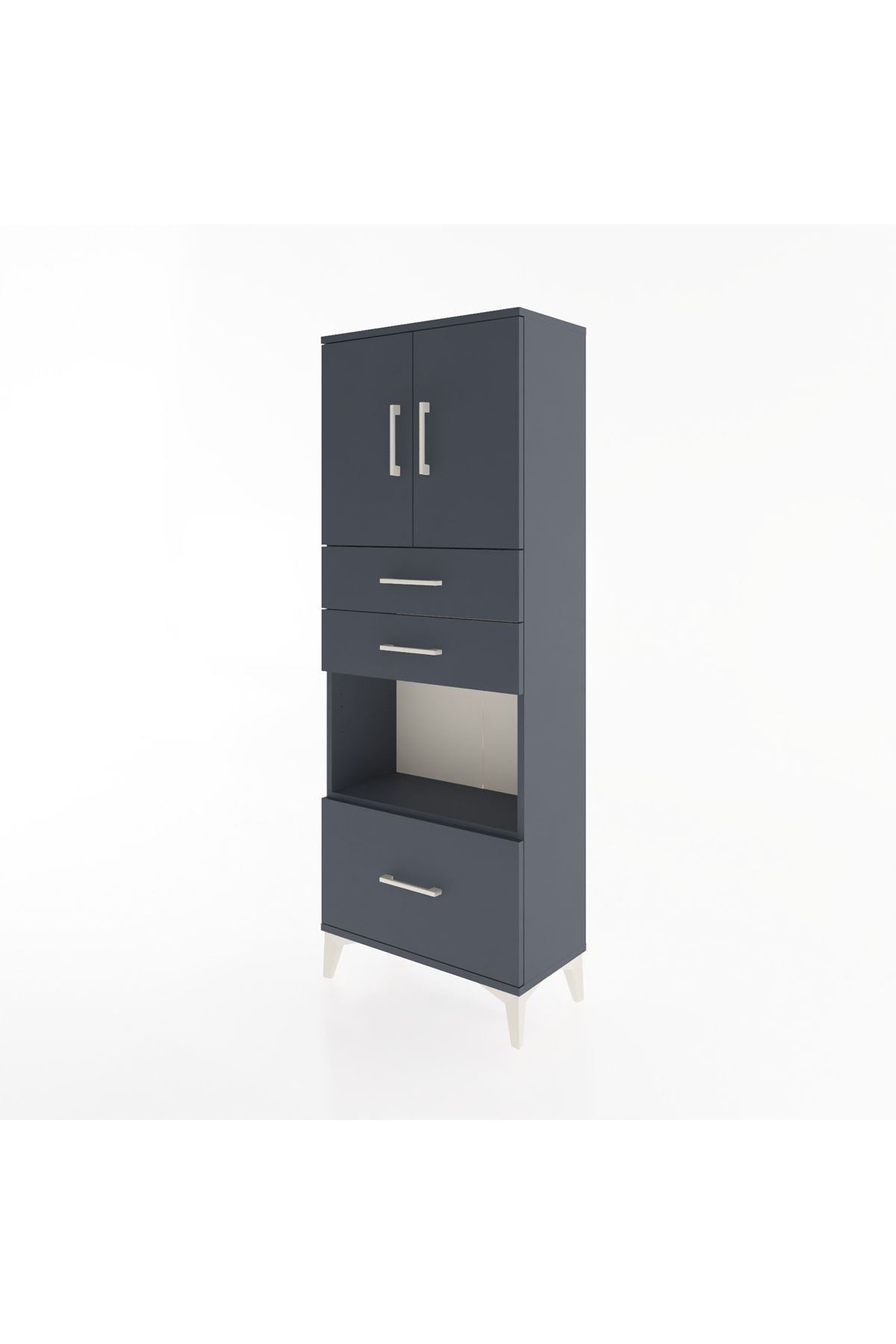 Arges Dolap 3 Raflı 3 Çekmeceli 2 Kapaklı 60x30x163 Antrasit-Antrasit
