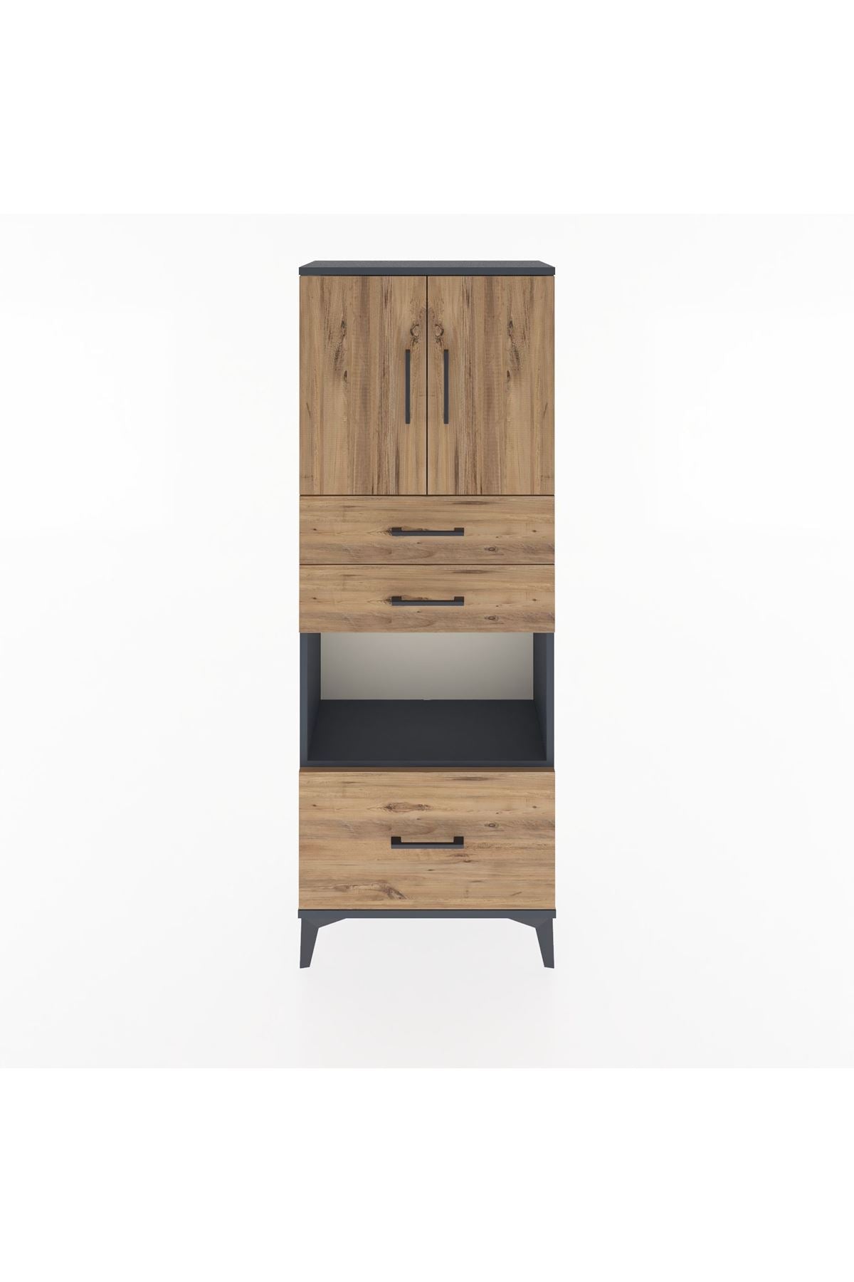 Arges Dolap 3 Raflı 3 Çekmeceli 2 Kapaklı 60x30x163 Antrasit-Çam