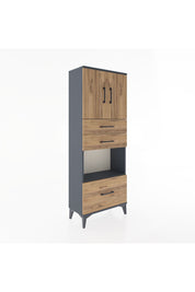 Arges Dolap 3 Raflı 3 Çekmeceli 2 Kapaklı 60x30x163 Antrasit-Çam