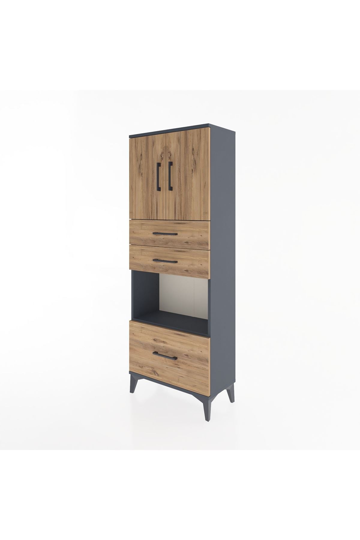 Arges Dolap 3 Raflı 3 Çekmeceli 2 Kapaklı 60x30x163 Antrasit-Çam