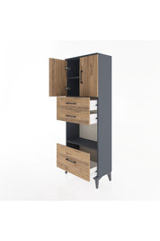 Arges Dolap 3 Raflı 3 Çekmeceli 2 Kapaklı 60x30x163 Antrasit-Çam