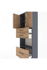 Arges Dolap 3 Raflı 3 Çekmeceli 2 Kapaklı 60x30x163 Antrasit-Çam