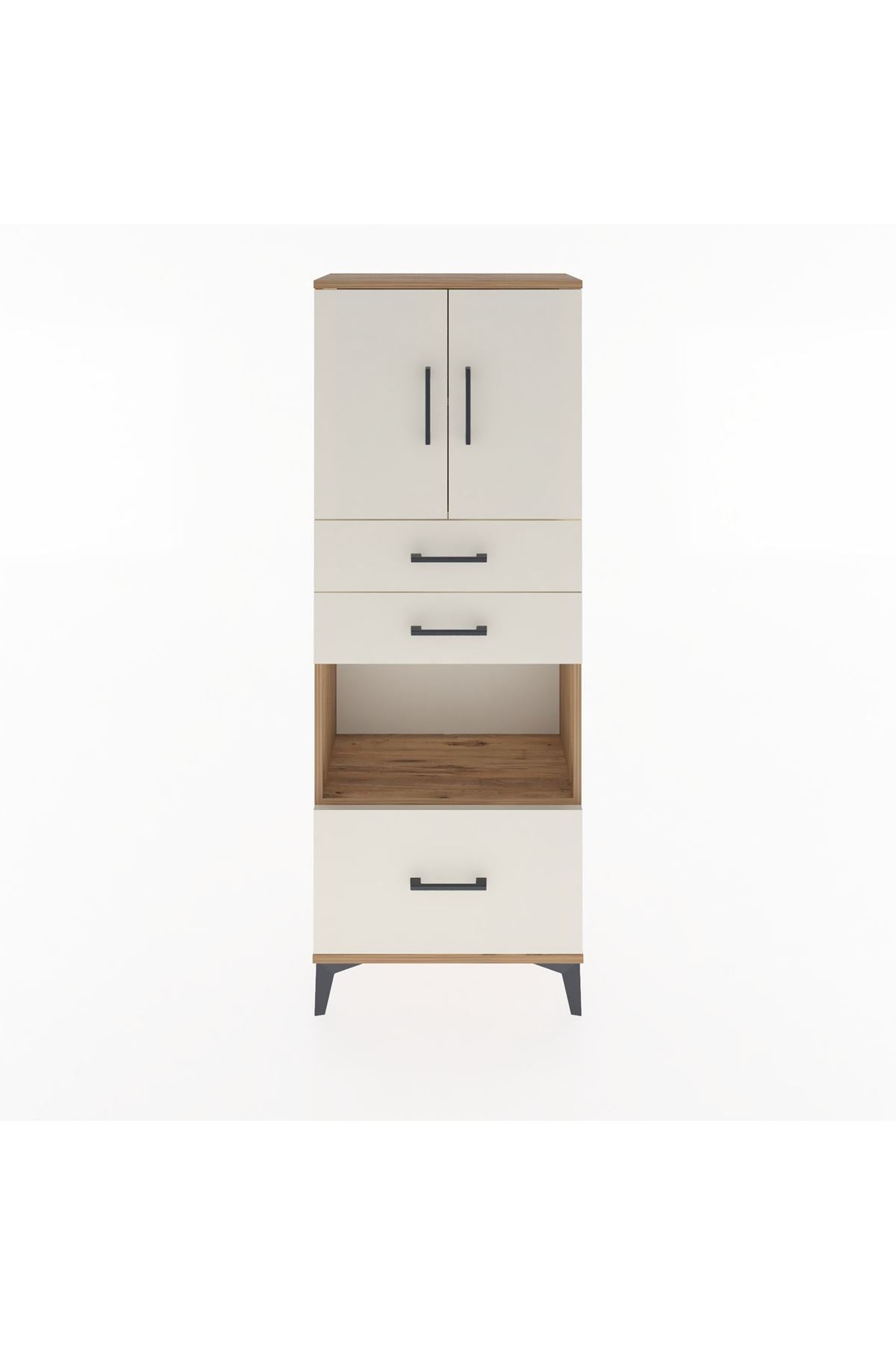 Arges Dolap 3 Raflı 3 Çekmeceli 2 Kapaklı 60x30x163 Çam-Aytaşı