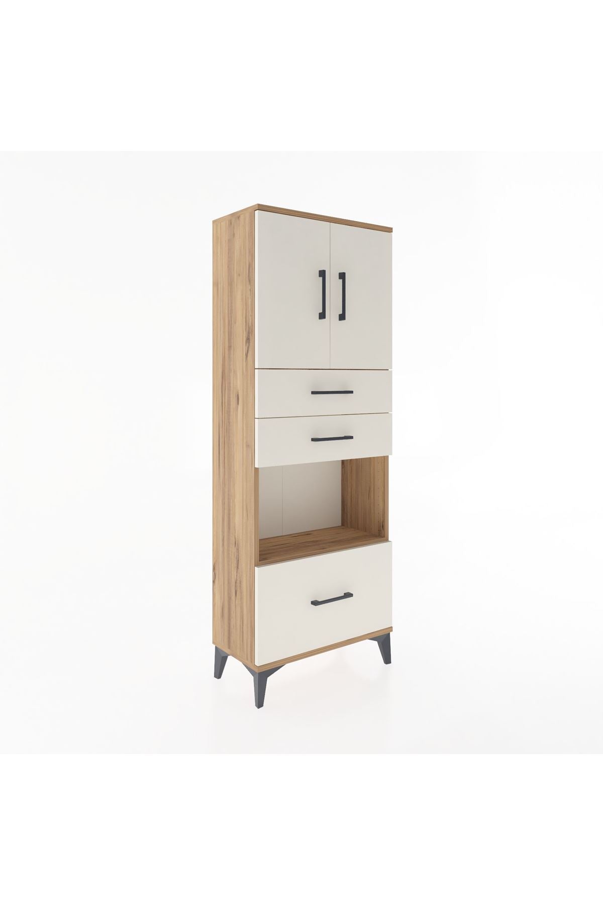 Arges Dolap 3 Raflı 3 Çekmeceli 2 Kapaklı 60x30x163 Çam-Aytaşı