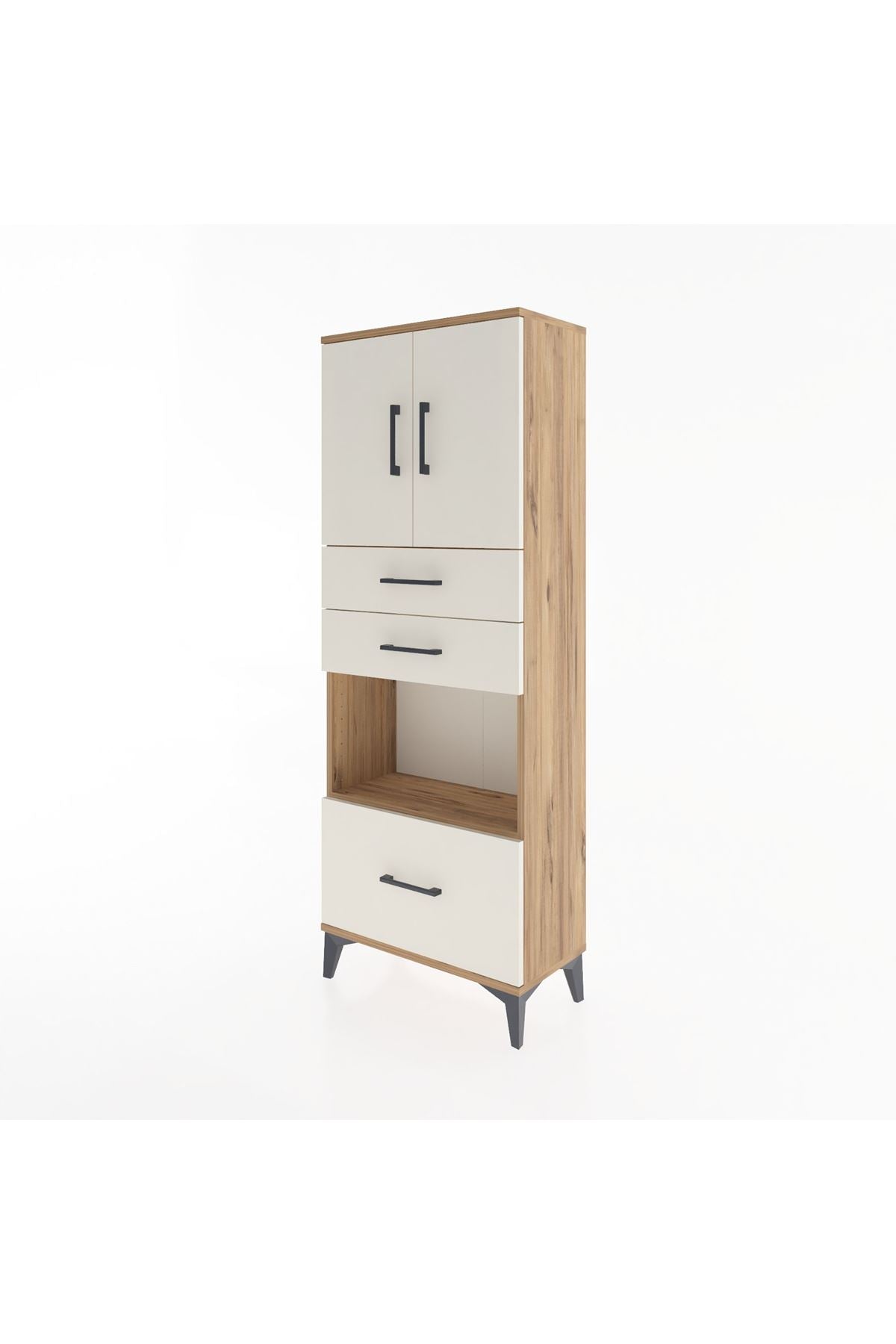 Arges Dolap 3 Raflı 3 Çekmeceli 2 Kapaklı 60x30x163 Çam-Aytaşı