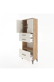 Arges Dolap 3 Raflı 3 Çekmeceli 2 Kapaklı 60x30x163 Çam-Aytaşı