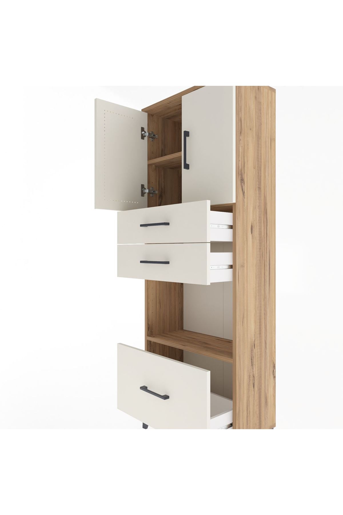 Arges Dolap 3 Raflı 3 Çekmeceli 2 Kapaklı 60x30x163 Çam-Aytaşı