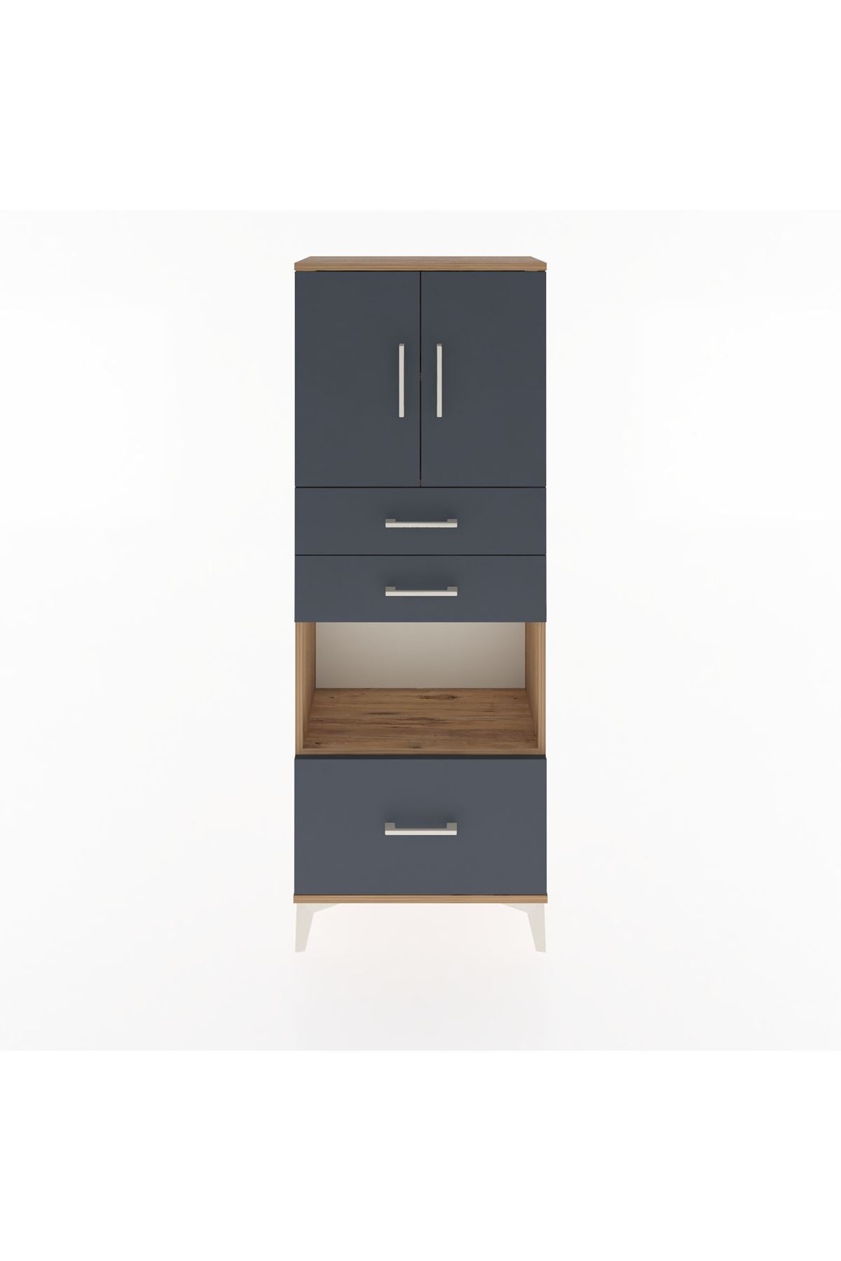 Arges Dolap 3 Raflı 3 Çekmeceli 2 Kapaklı 60x30x163 Çam-Antrasit