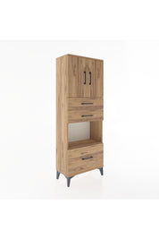 Arges Dolap 3 Raflı 3 Çekmeceli 2 Kapaklı 60x30x163 Çam-Çam