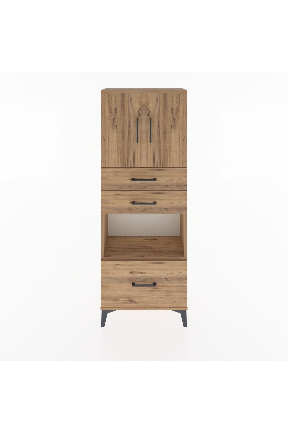 Arges Dolap 3 Raflı 3 Çekmeceli 2 Kapaklı 60x30x163 Çam-Çam