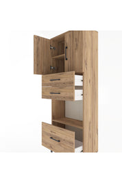 Arges Dolap 3 Raflı 3 Çekmeceli 2 Kapaklı 60x30x163 Çam-Çam