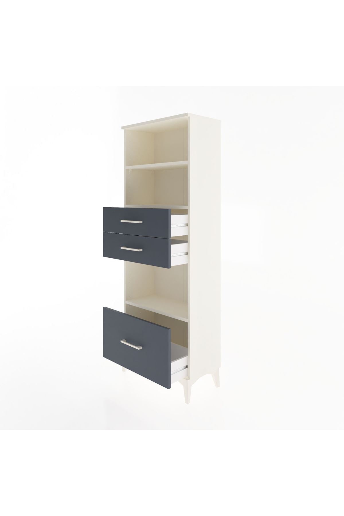 Arges Dolap 3 Raflı 3 Çekmeceli 60x30x163 Aytaşı-Antrasit