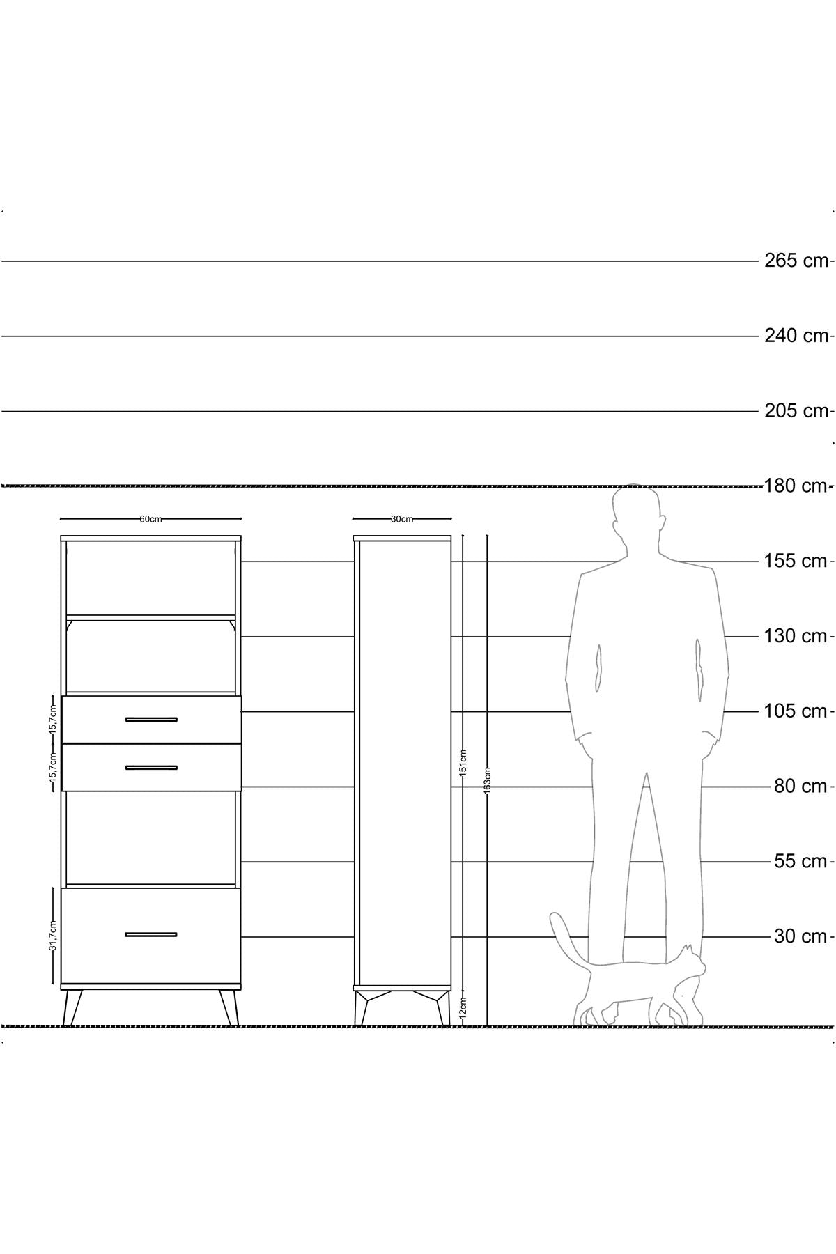 Arges Dolap 3 Raflı 3 Çekmeceli 60x30x163 Aytaşı-Antrasit