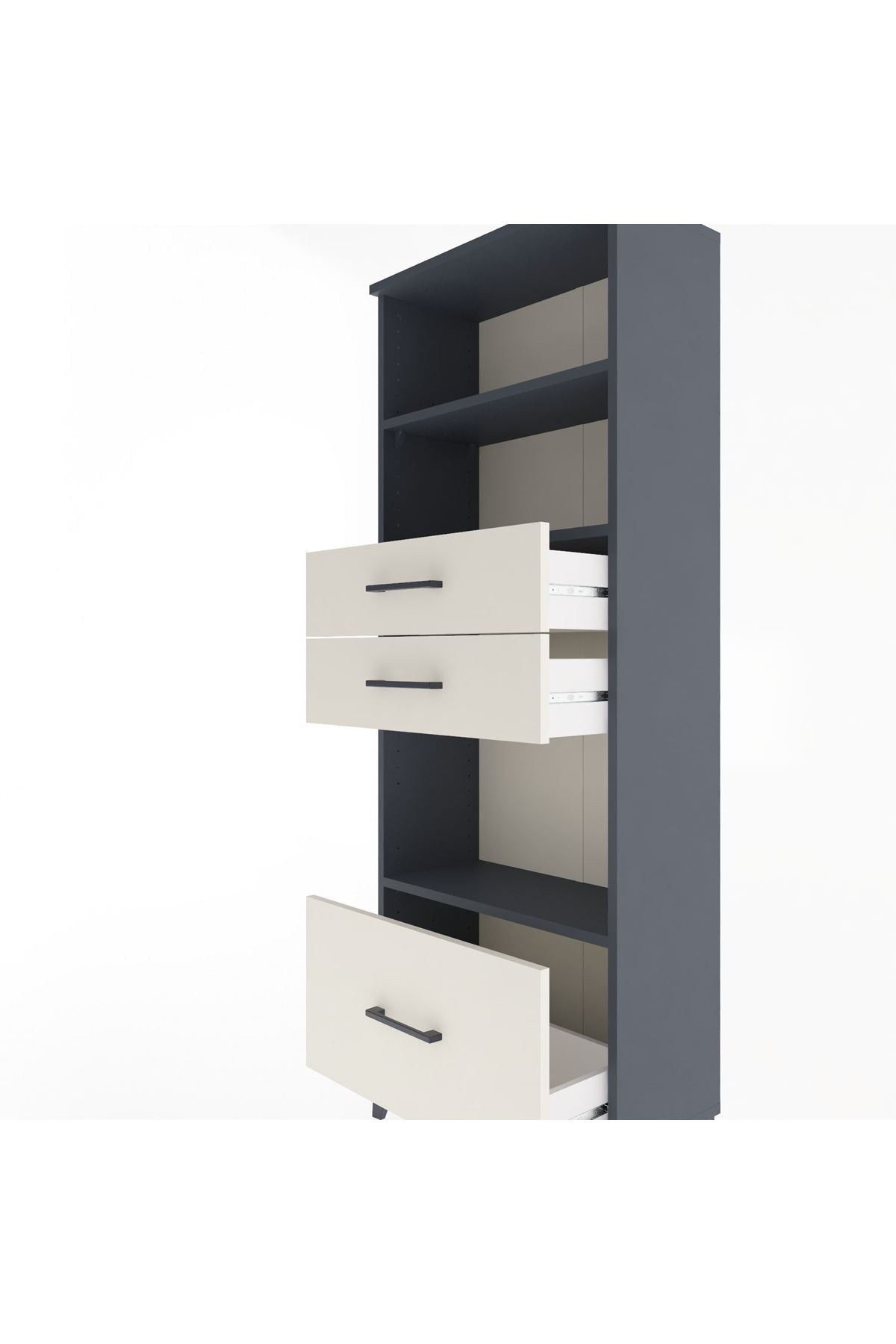 Arges Dolap 3 Raflı 3 Çekmeceli 60x30x163 Antrasit-Aytaşı