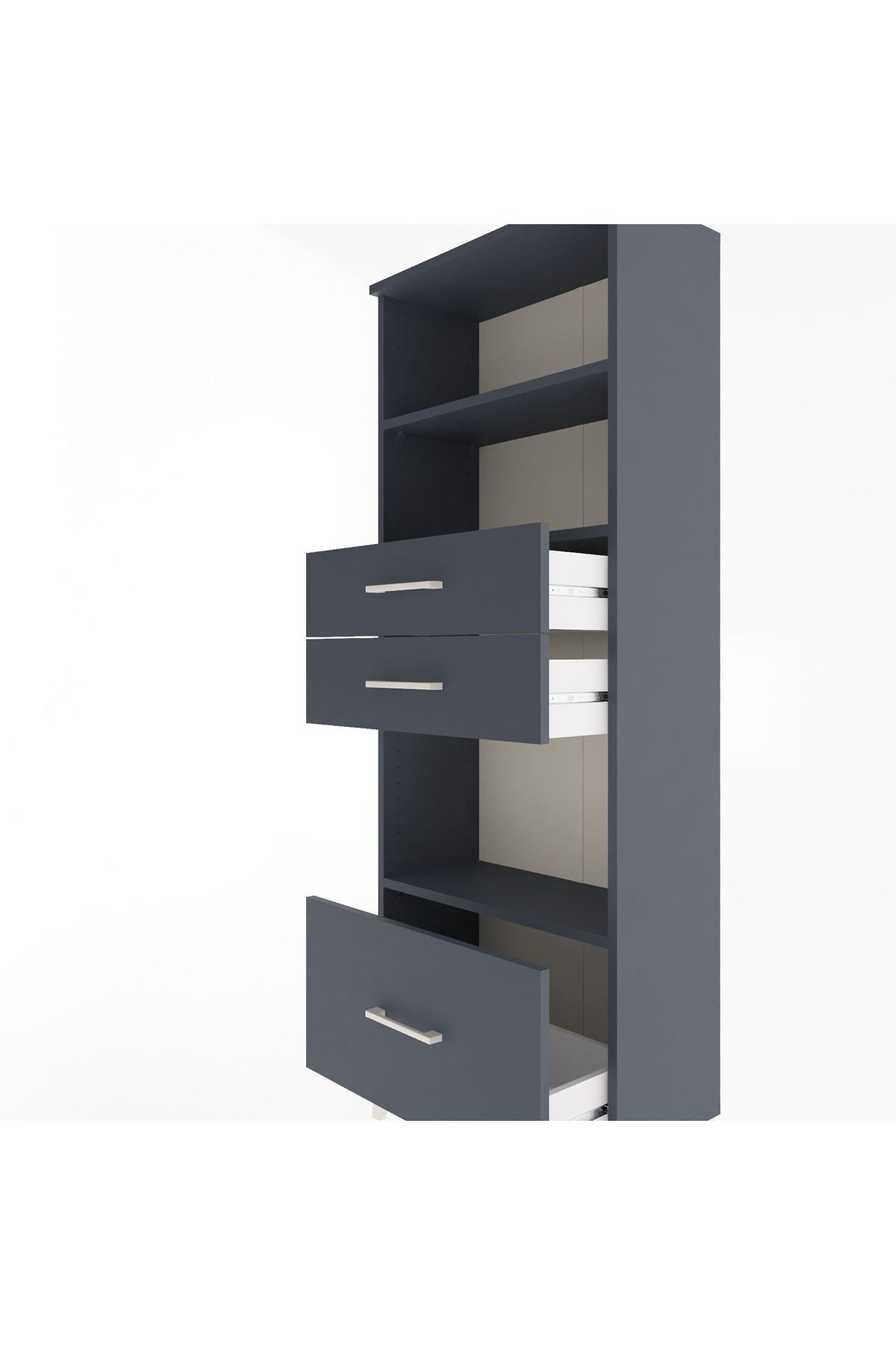 Arges Dolap 3 Raflı 3 Çekmeceli 60x30x163 Antrasit-Antrasit