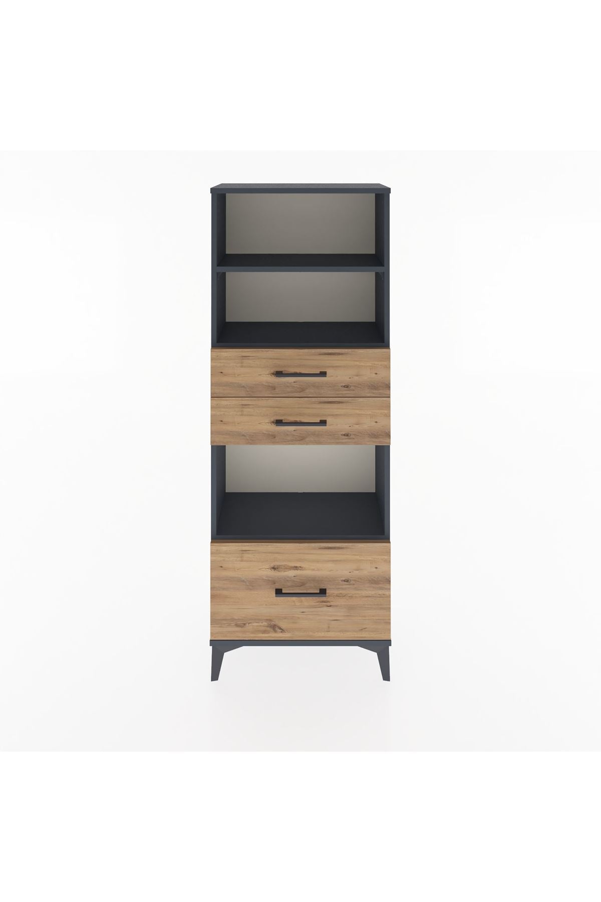 Arges Dolap 3 Raflı 3 Çekmeceli 60x30x163 Antrasit-Çam