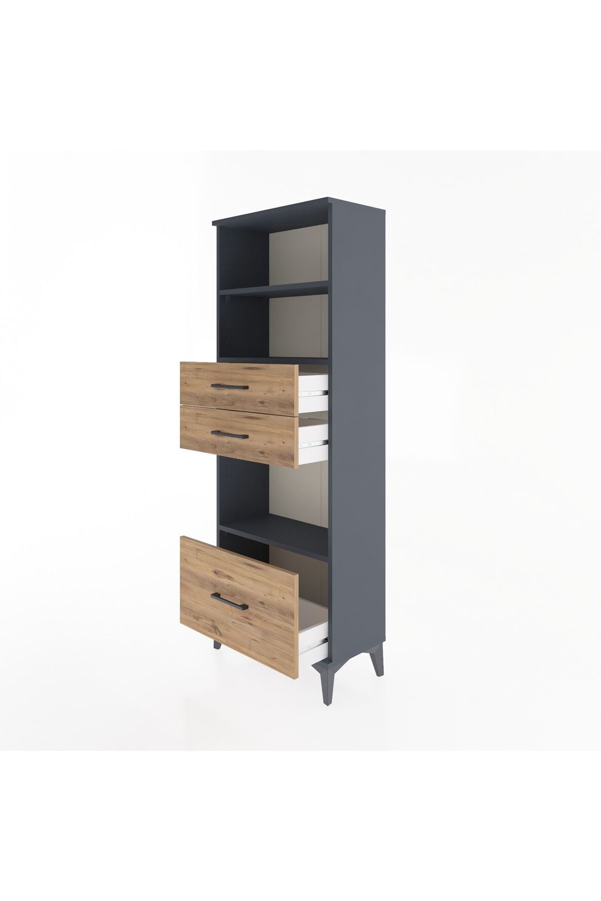 Arges Dolap 3 Raflı 3 Çekmeceli 60x30x163 Antrasit-Çam