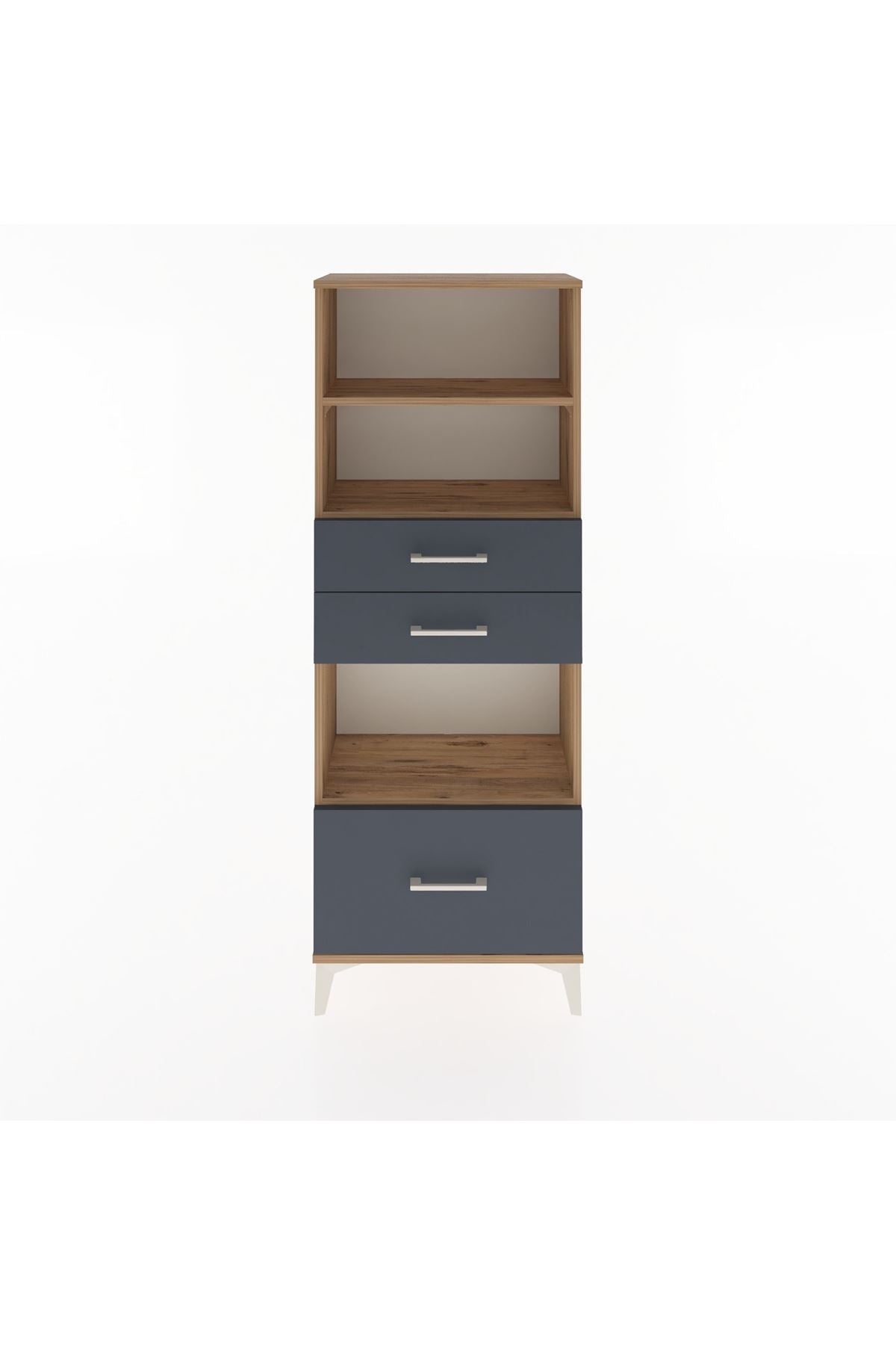 Arges Dolap 3 Raflı 3 Çekmeceli 60x30x163 Çam-Antrasit