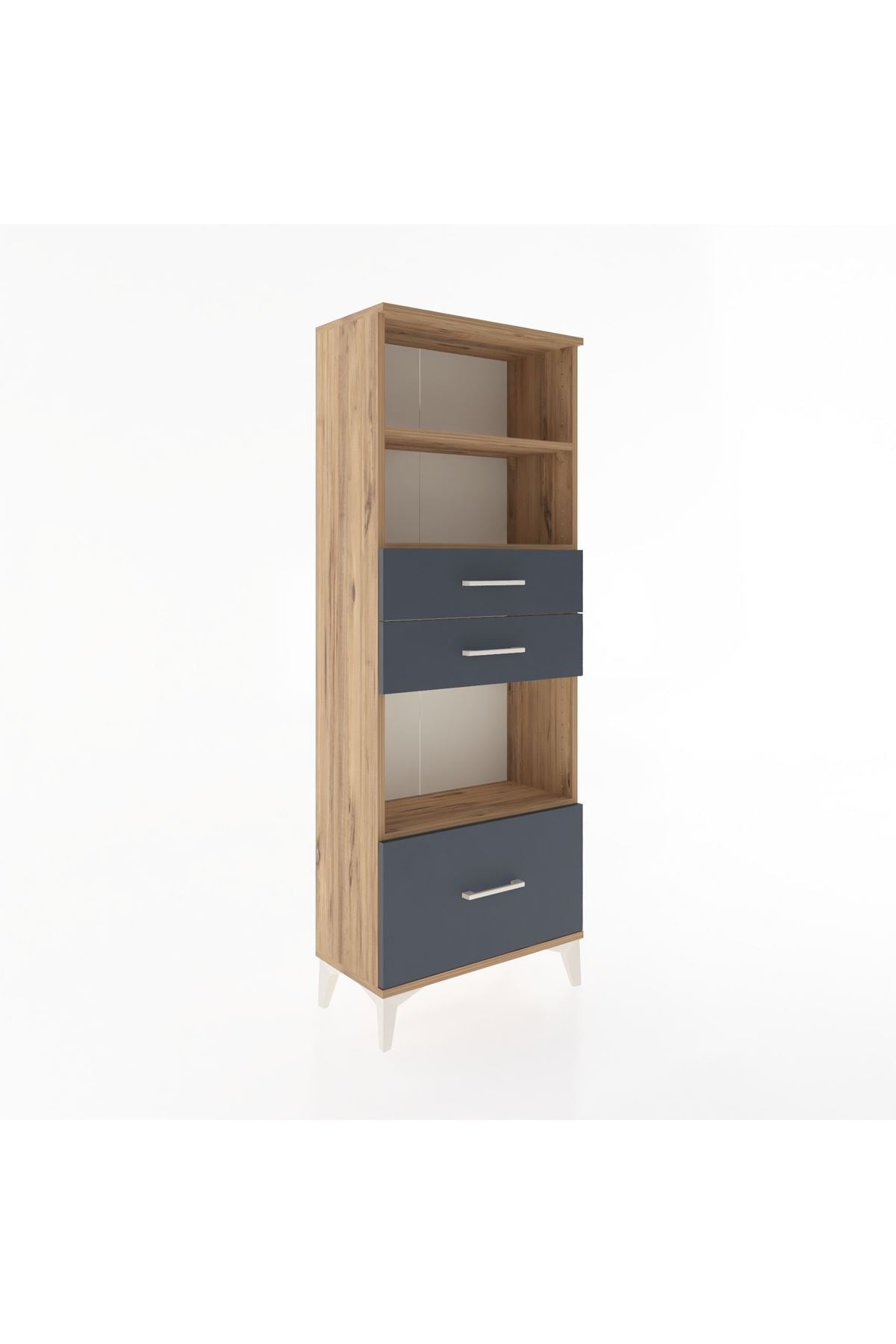 Arges Dolap 3 Raflı 3 Çekmeceli 60x30x163 Çam-Antrasit