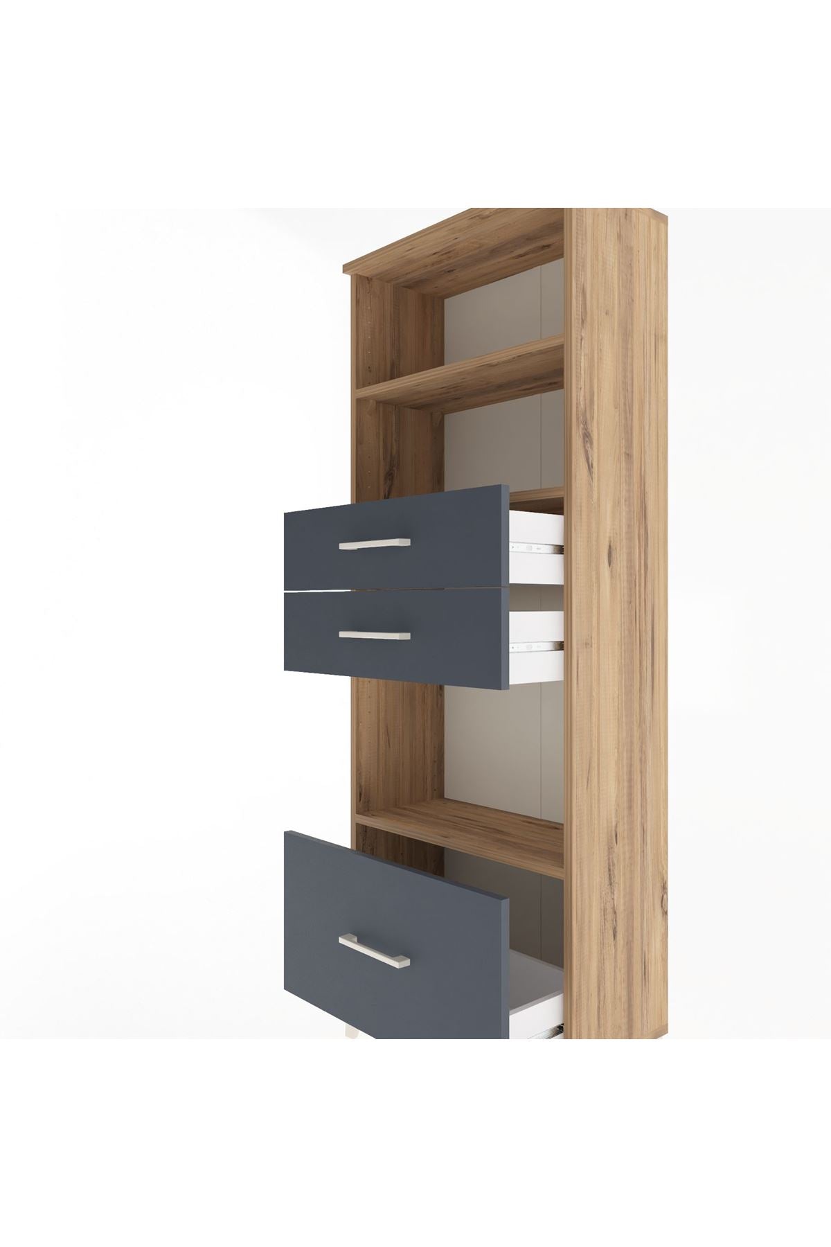 Arges Dolap 3 Raflı 3 Çekmeceli 60x30x163 Çam-Antrasit
