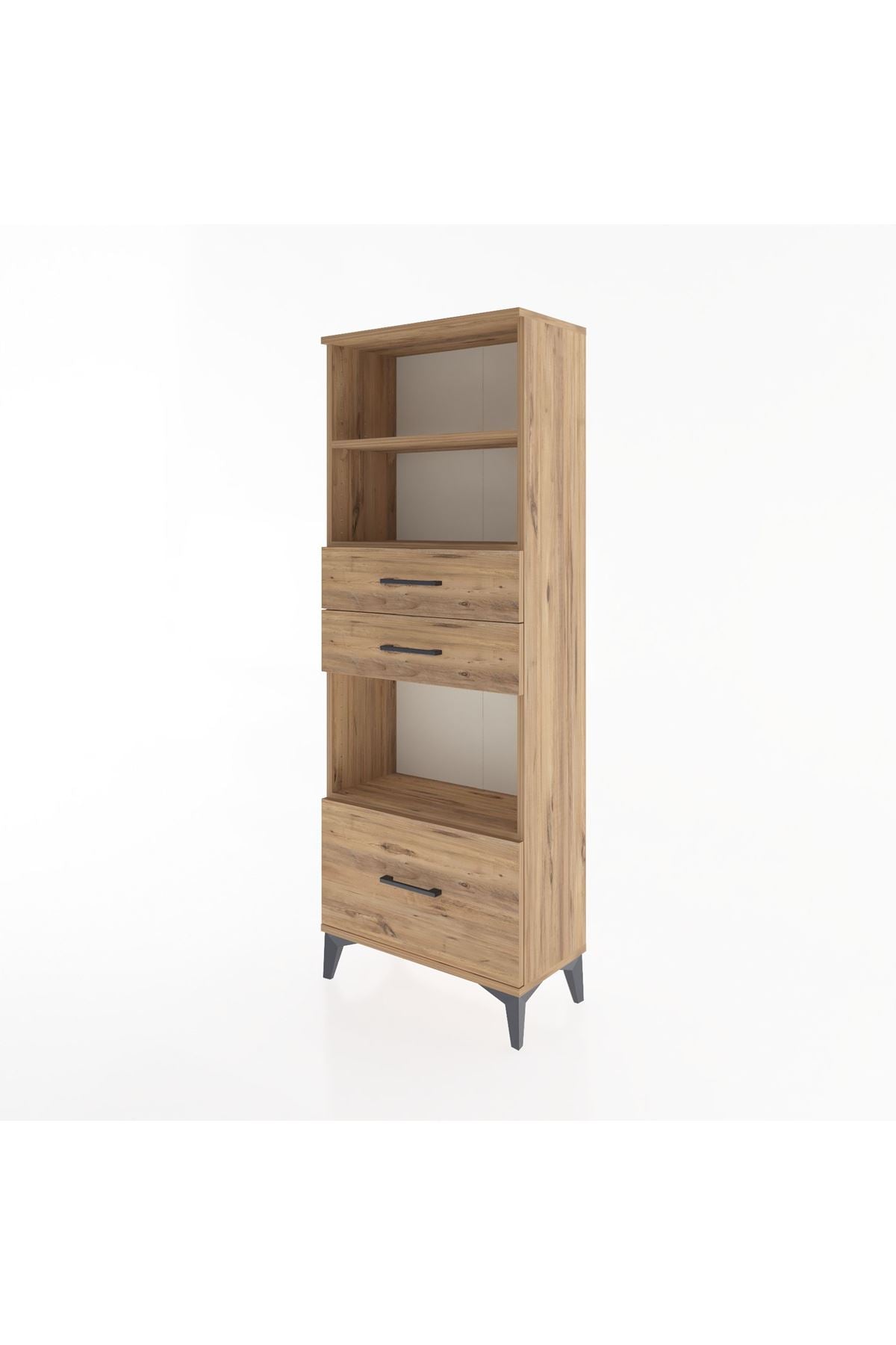 Arges Dolap 3 Raflı 3 Çekmeceli 60x30x163 Çam-Çam