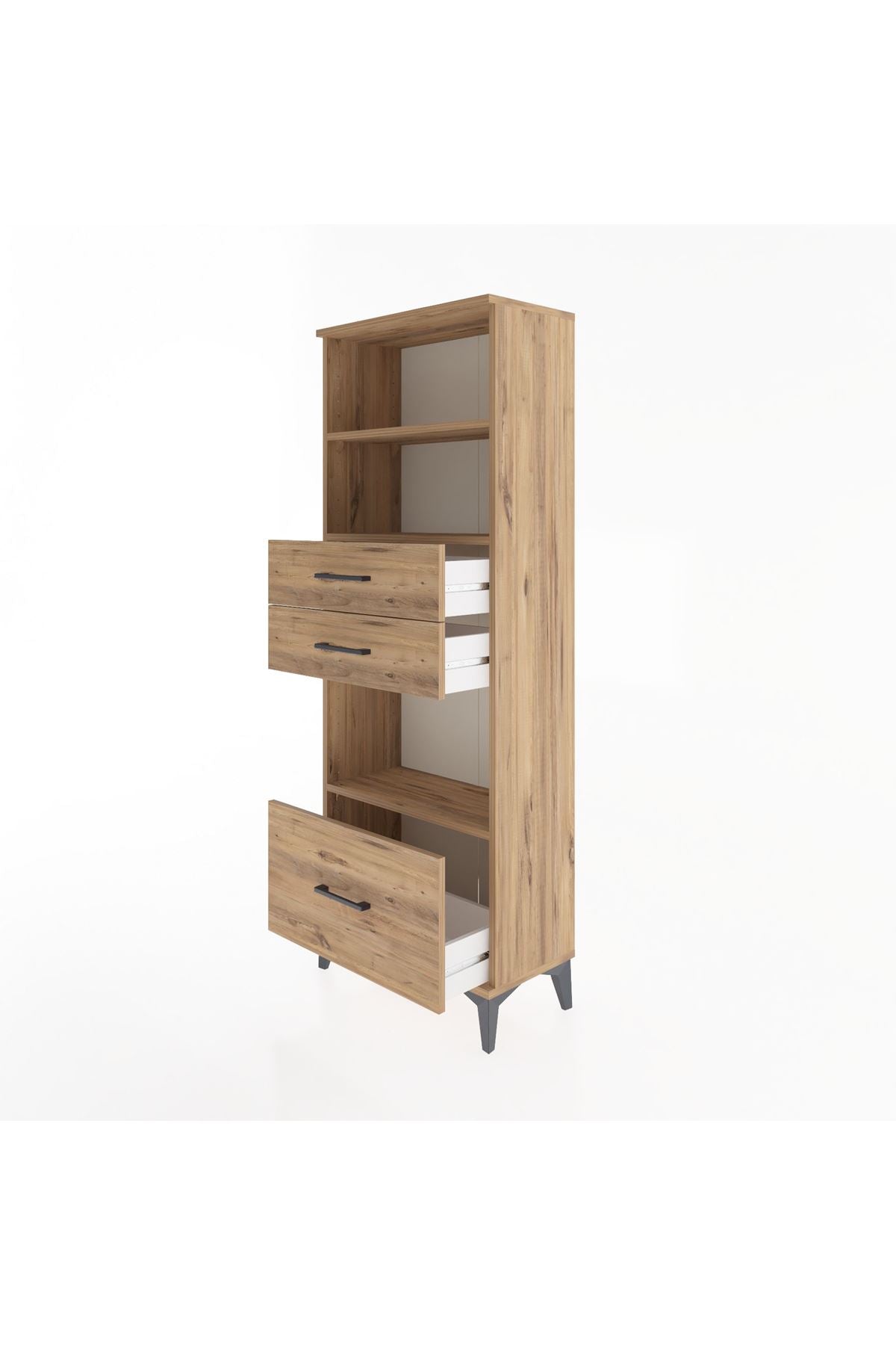 Arges Dolap 3 Raflı 3 Çekmeceli 60x30x163 Çam-Çam