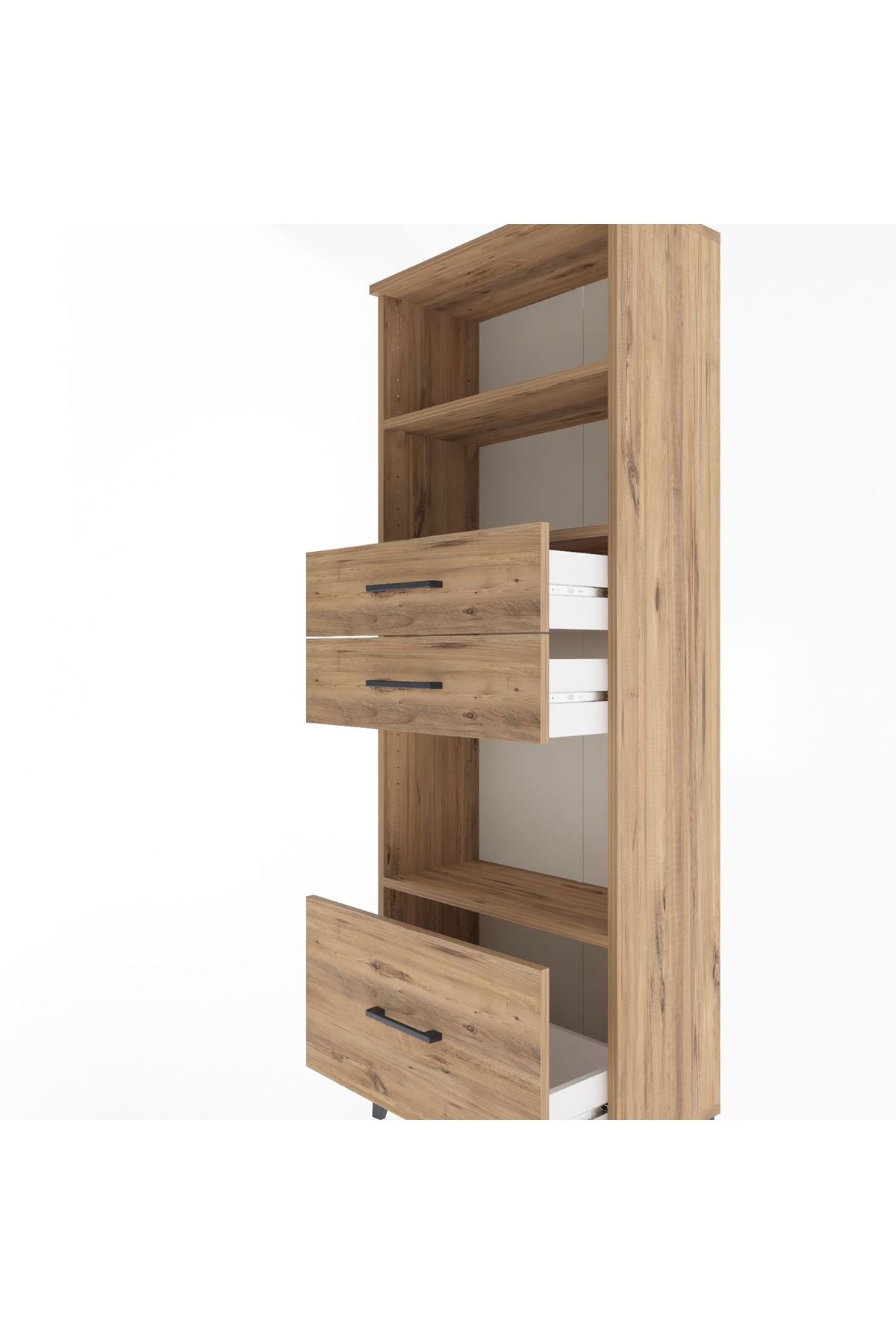 Arges Dolap 3 Raflı 3 Çekmeceli 60x30x163 Çam-Çam