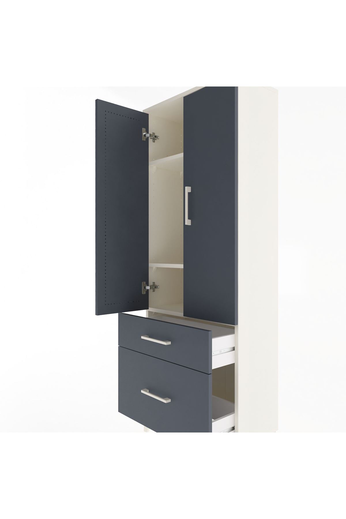 Arges Dolap 3 Raflı 2 Çekmeceli 2 Kapaklı 60x30x163 Aytaşı-Antrasit