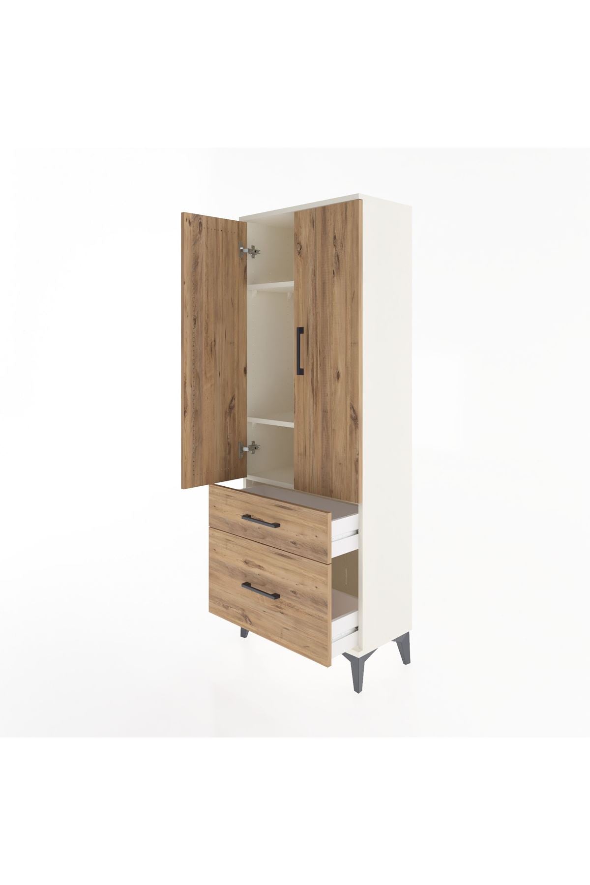 Arges Dolap 3 Raflı 2 Çekmeceli 2 Kapaklı 60x30x163 Aytaşı-Çam