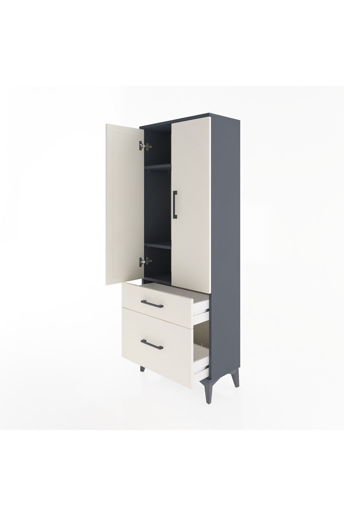 Arges Dolap 3 Raflı 2 Çekmeceli 2 Kapaklı 60x30x163 Antrasit-Aytaşı