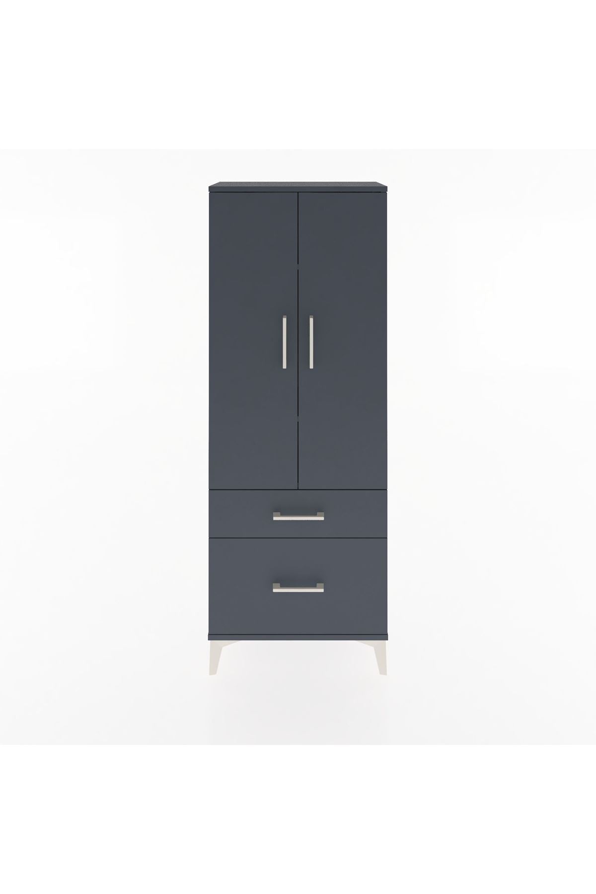 Arges Dolap 3 Raflı 2 Çekmeceli 2 Kapaklı 60x30x163 Antrasit-Antrasit