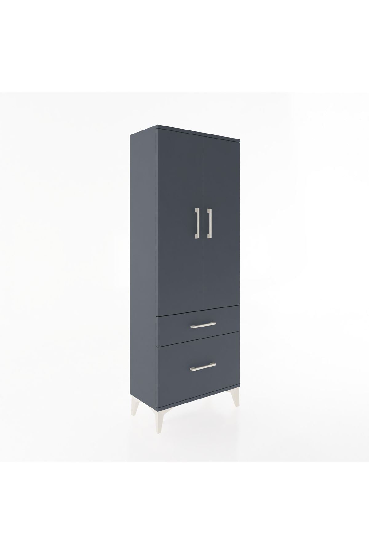 Arges Dolap 3 Raflı 2 Çekmeceli 2 Kapaklı 60x30x163 Antrasit-Antrasit
