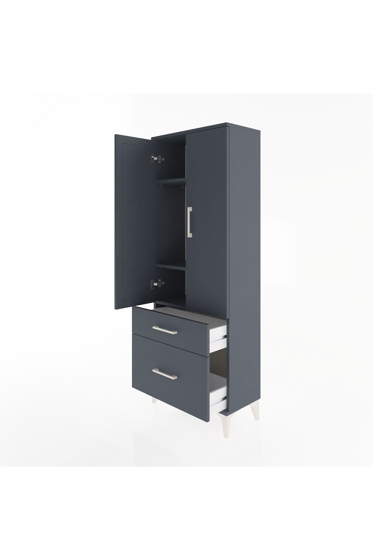 Arges Dolap 3 Raflı 2 Çekmeceli 2 Kapaklı 60x30x163 Antrasit-Antrasit