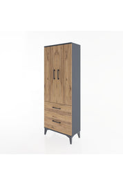 Arges Dolap 3 Raflı 2 Çekmeceli 2 Kapaklı 60x30x163 Antrasit-Çam