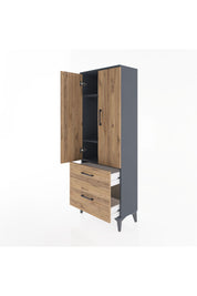 Arges Dolap 3 Raflı 2 Çekmeceli 2 Kapaklı 60x30x163 Antrasit-Çam